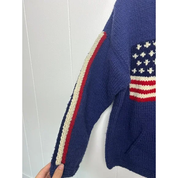 Woolies Vintage American Flag Knit Full Zip Cardigan Sweater Made in Ecuador - Picture 3 of 12